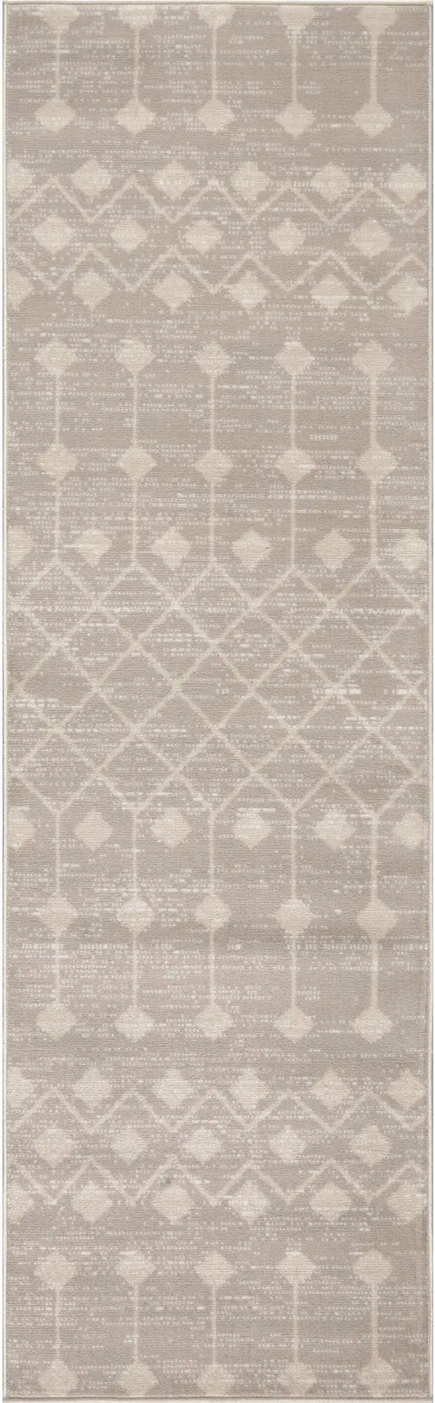 12' Beige Geometric Power Loom Runner Rug Photo 1