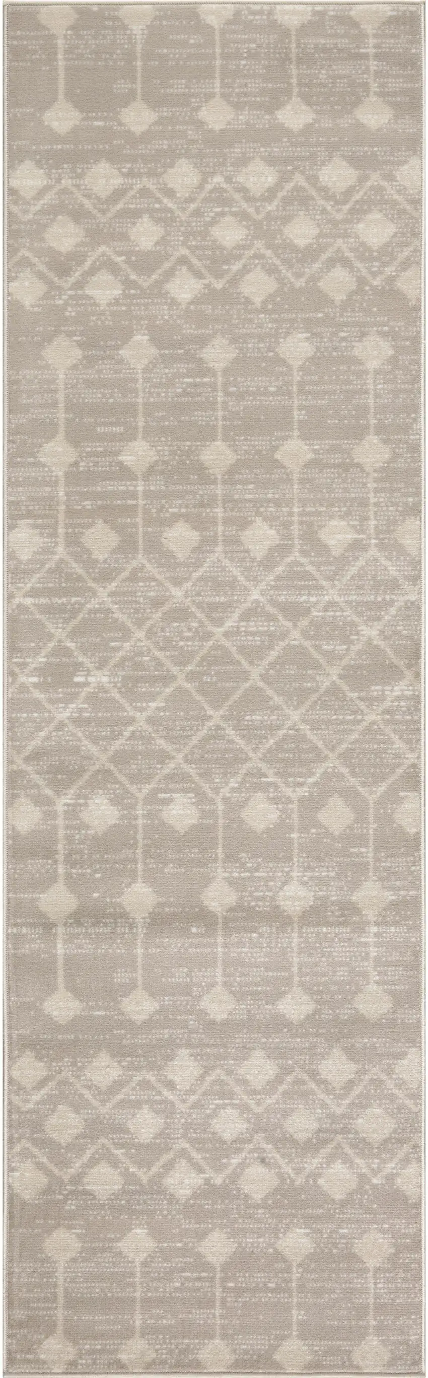12' Beige Geometric Power Loom Runner Rug Photo 2