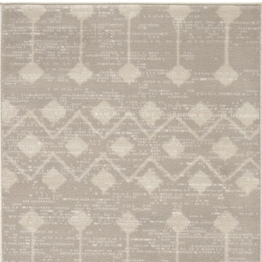 12' Beige Geometric Power Loom Runner Rug Photo 6