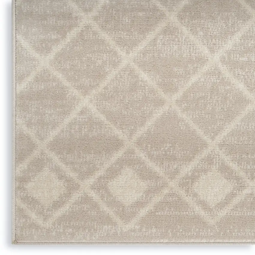 12' Beige Geometric Power Loom Runner Rug Photo 9