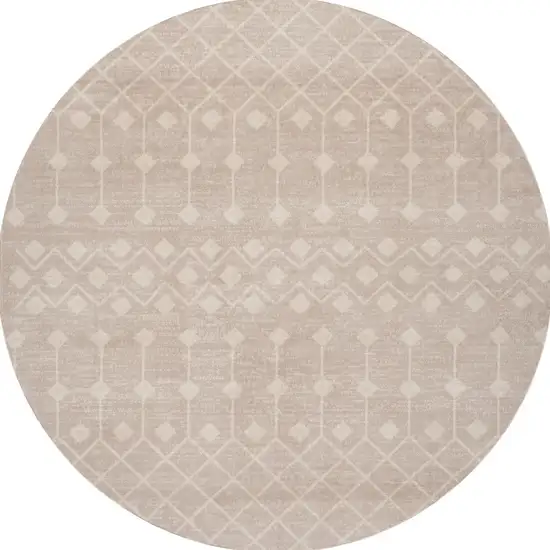 8' Beige Geometric Round Rug Photo 3