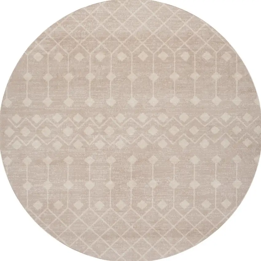 8' Beige Geometric Round Rug Photo 3