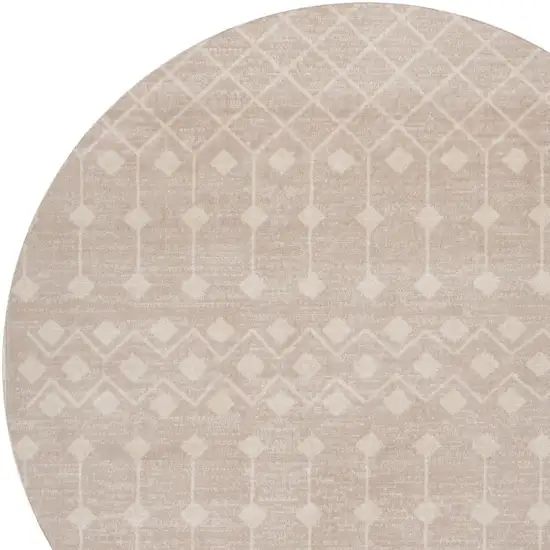 8' Beige Geometric Round Rug Photo 7