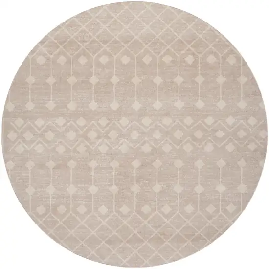 8' Beige Geometric Round Rug Photo 2