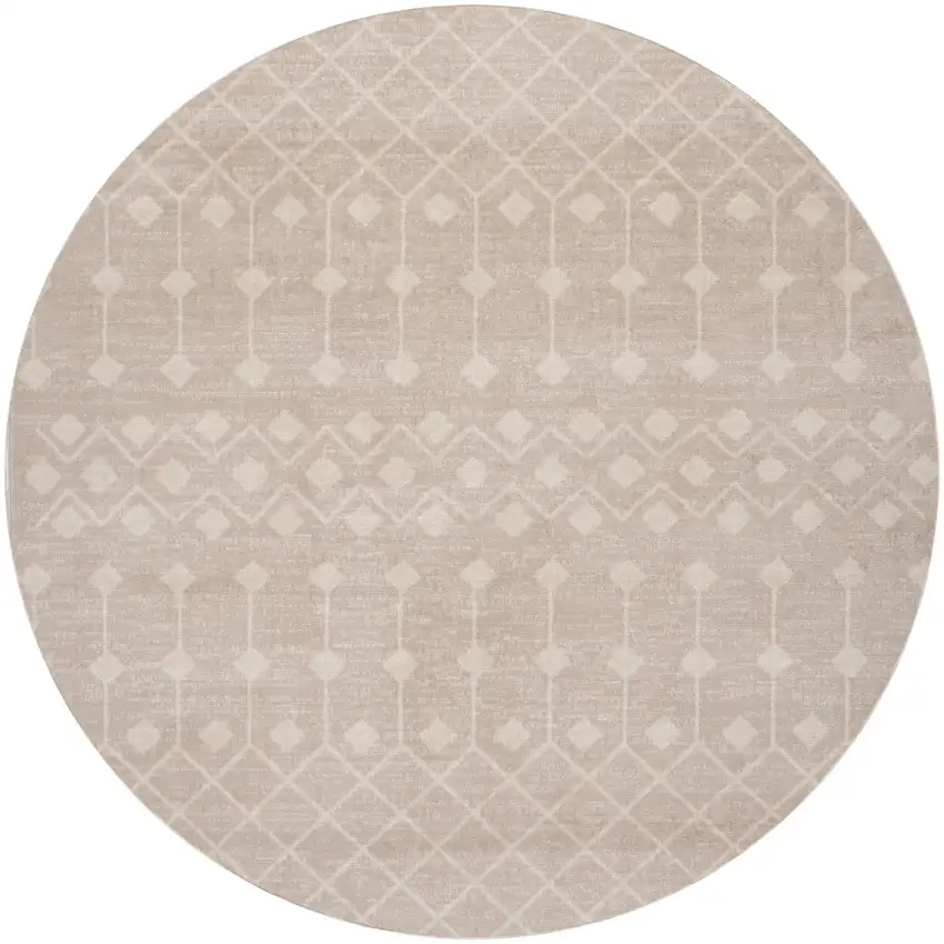 8' Beige Geometric Round Rug Photo 2