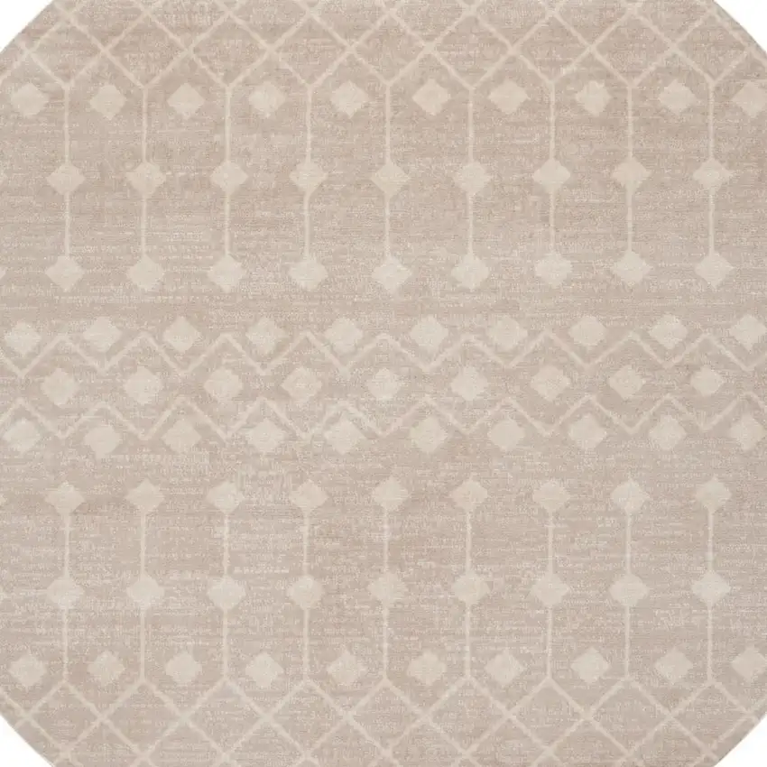 8' Beige Geometric Round Rug Photo 4