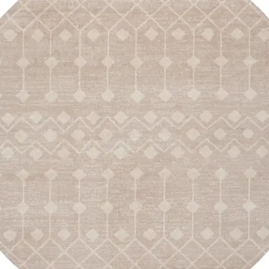 8' Beige Geometric Round Rug Photo 4