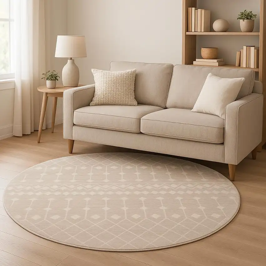 8' Beige Geometric Round Rug Photo 1