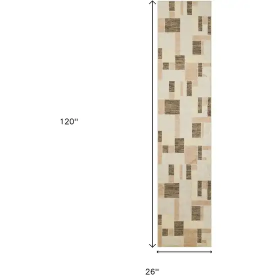 10' Beige Geometric Runner Rug Photo 3