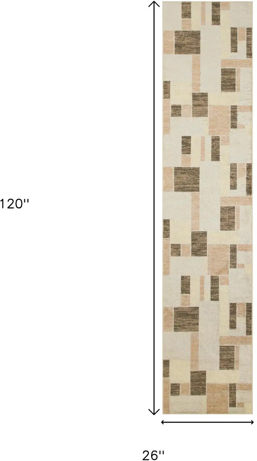 10' Beige Geometric Runner Rug Photo 3