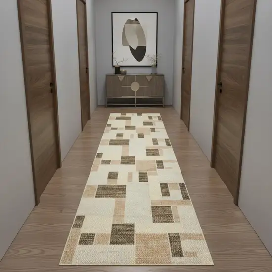 10' Beige Geometric Runner Rug Photo 1