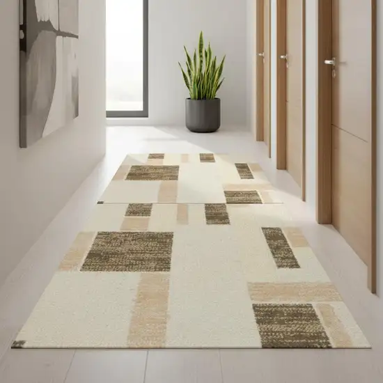 10' Beige Geometric Runner Rug Photo 1