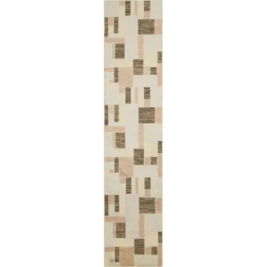10' Beige Geometric Runner Rug Photo 8
