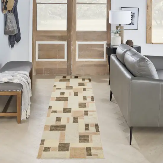 10' Beige Geometric Runner Rug Photo 5