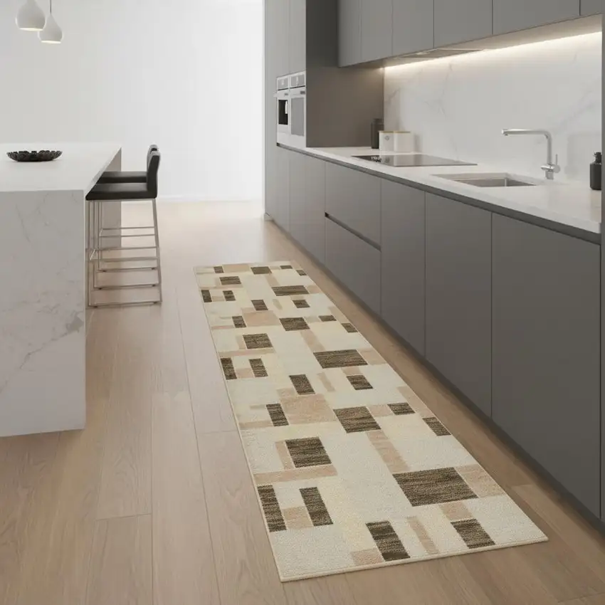 8' Beige Geometric Runner Rug Photo 1