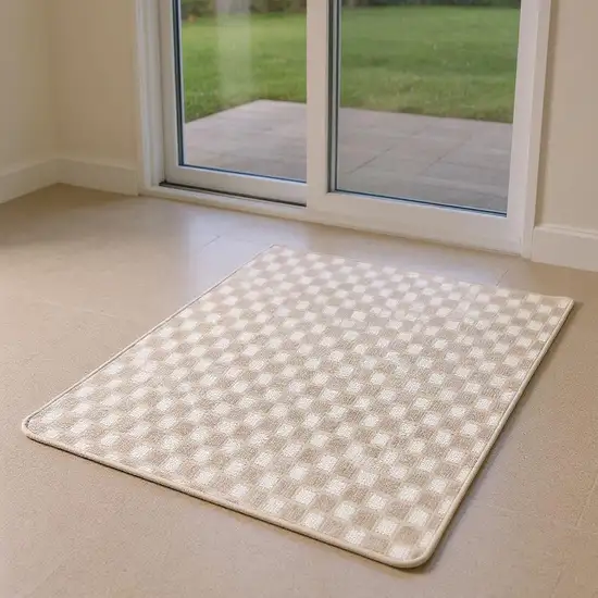 6' Beige Geometric Runner Rug Photo 1