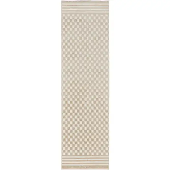 6' Beige Geometric Runner Rug Photo 2