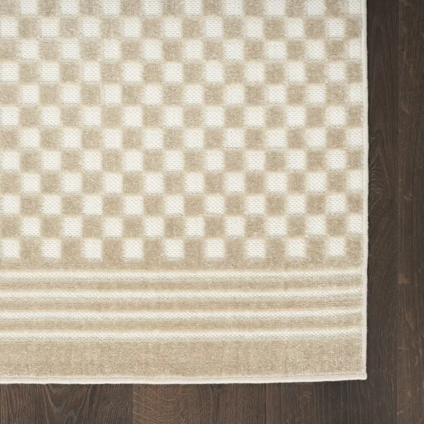 6' Beige Geometric Runner Rug Photo 8