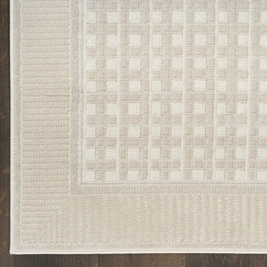 6' Beige Geometric Runner Rug Photo 7