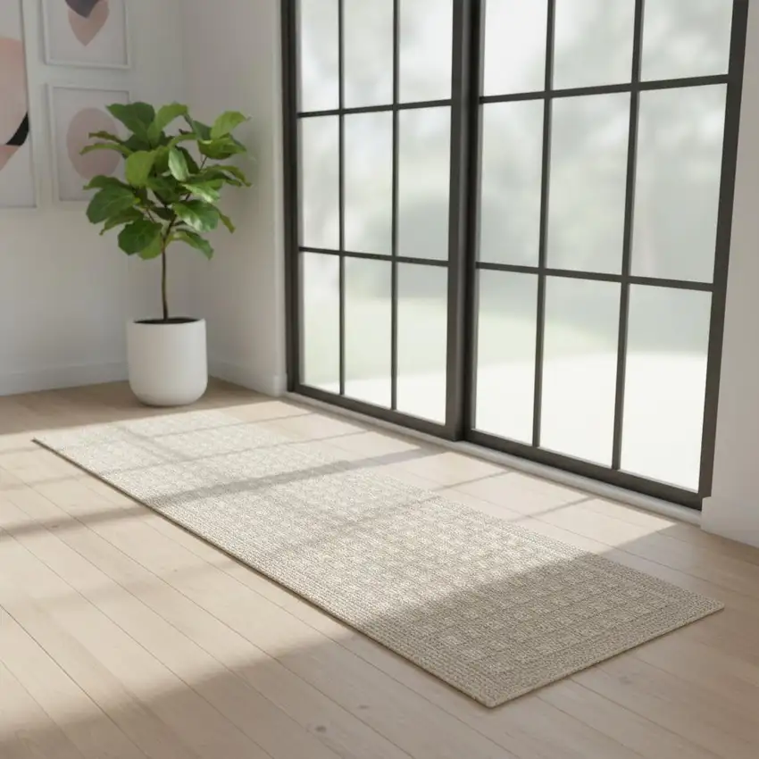 6' Beige Geometric Runner Rug Photo 1