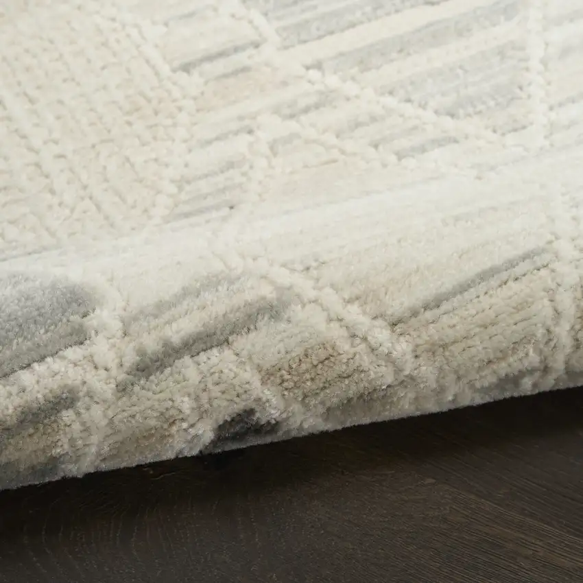 8' Beige Geometric Runner Rug Photo 9