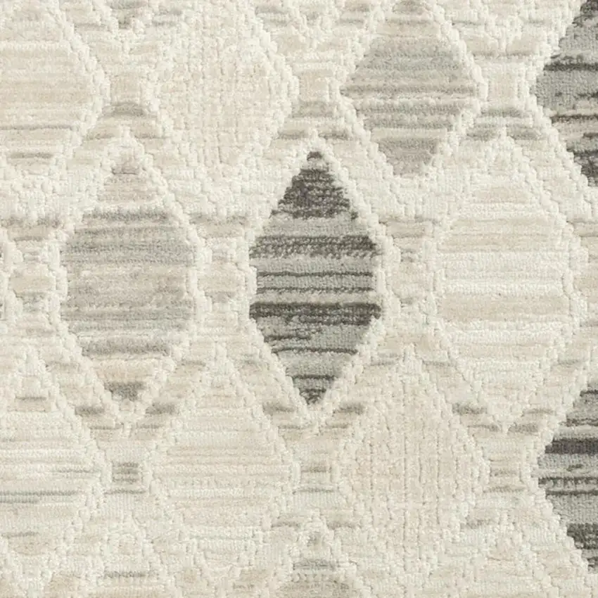 8' Beige Geometric Runner Rug Photo 3