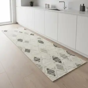 Photo of 8' Beige Geometric Runner Rug