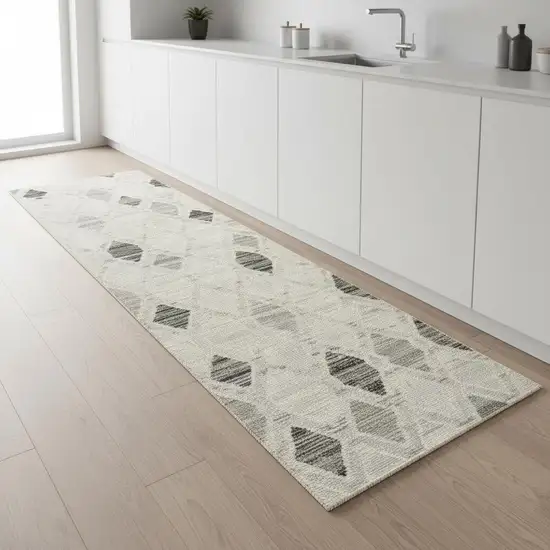 8' Beige Geometric Runner Rug Photo 1