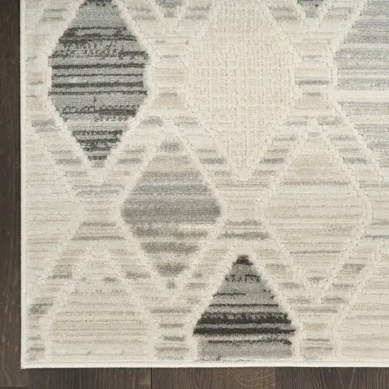 8' Beige Geometric Runner Rug Photo 8