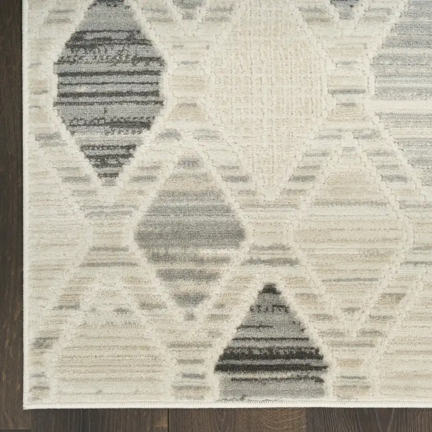 8' Beige Geometric Runner Rug Photo 8