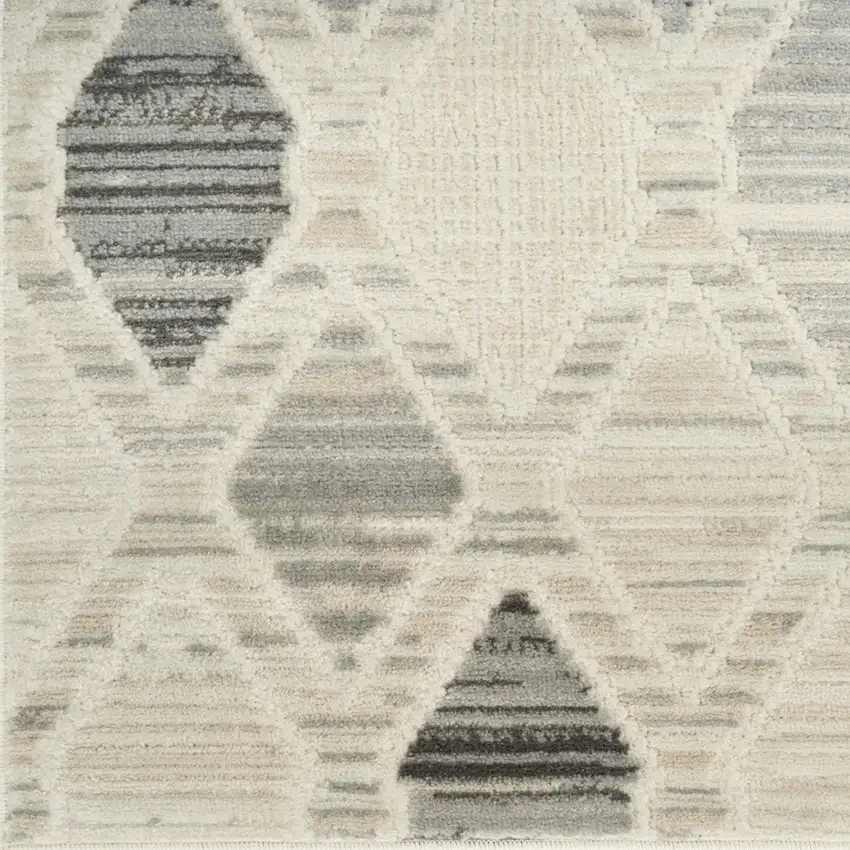 8' Beige Geometric Runner Rug Photo 7