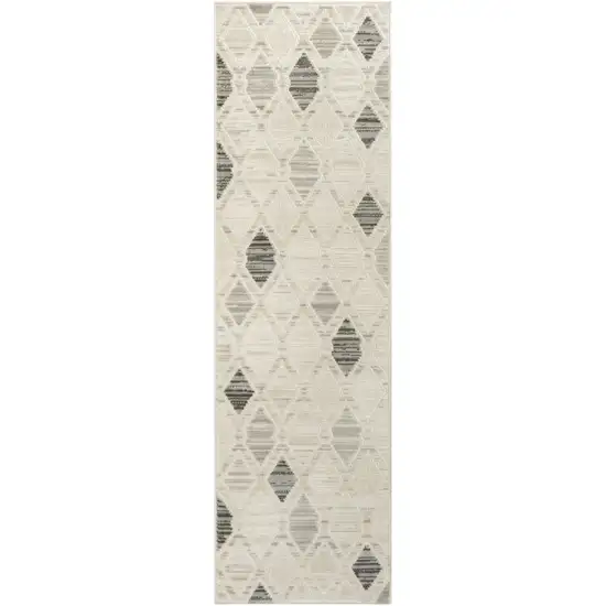 8' Beige Geometric Runner Rug Photo 2