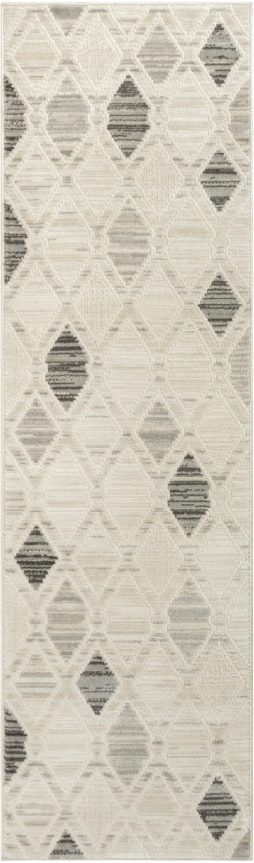 8' Beige Geometric Runner Rug Photo 2