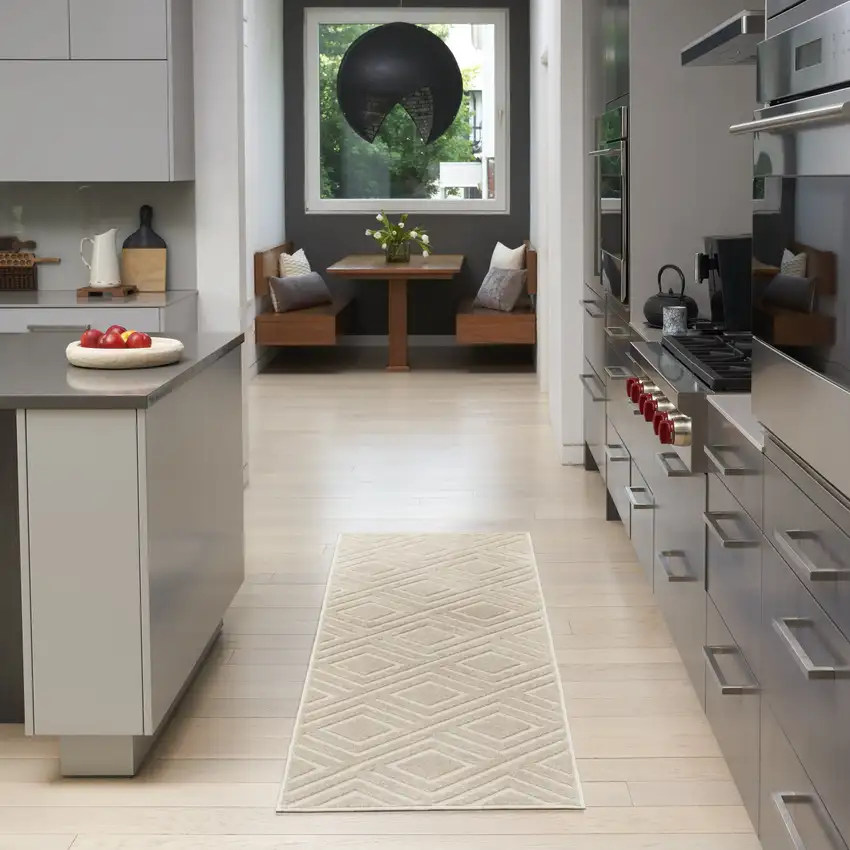 6' Beige Geometric Runner Rug Photo 3