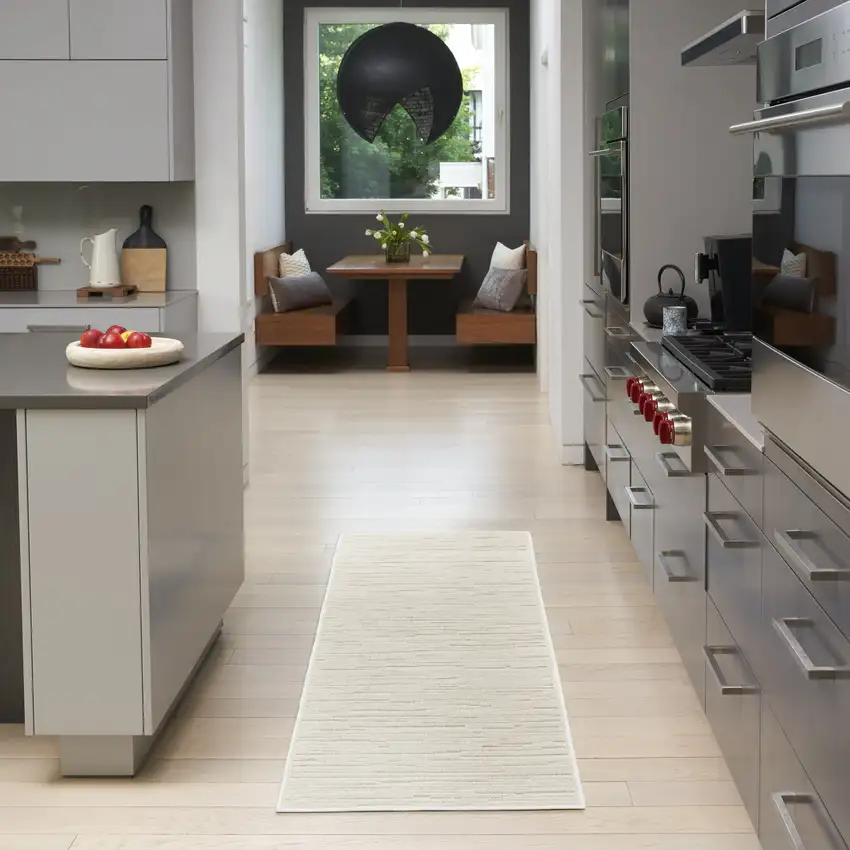 6' Beige Geometric Runner Rug Photo 5