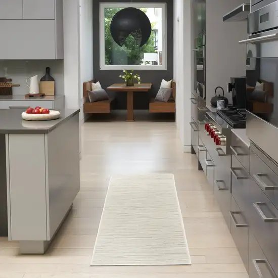 6' Beige Geometric Runner Rug Photo 5