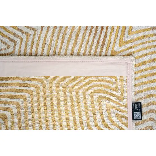 5' Beige Gold And Brown Geometric Washable Round Rug With UV Protection Photo 7