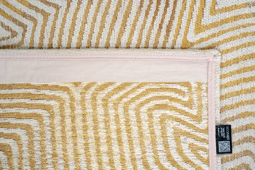 5' Beige Gold And Brown Geometric Washable Round Rug With UV Protection Photo 7