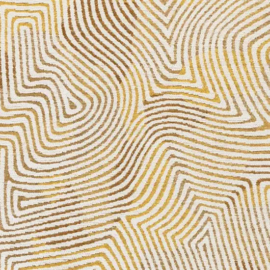 5' Beige Gold And Brown Geometric Washable Round Rug With UV Protection Photo 8