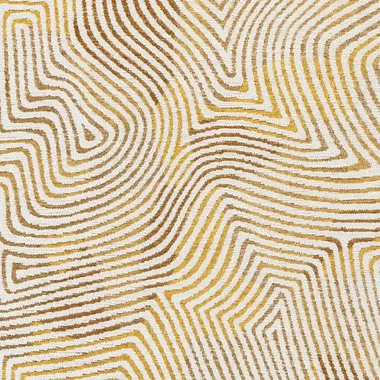 5' Beige Gold And Brown Geometric Washable Round Rug With UV Protection Photo 3