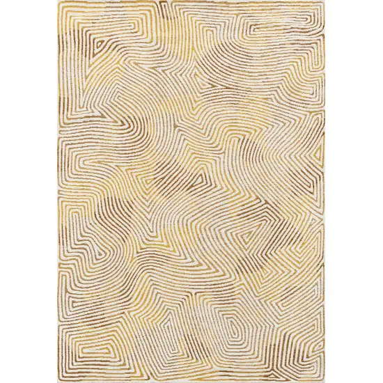 8' Beige Gold And Brown Geometric Washable Round Rug With UV Protection Photo 2