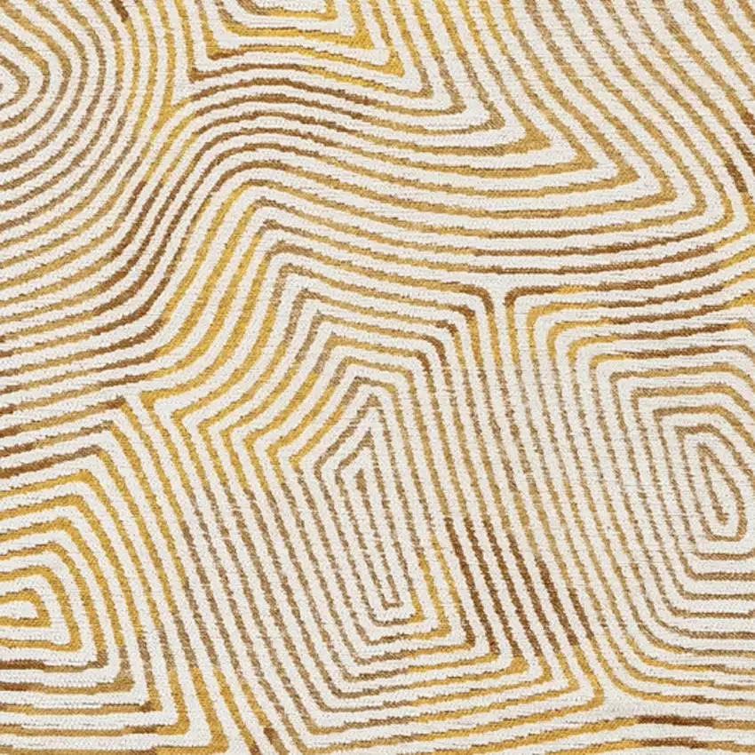 8' Beige Gold And Brown Geometric Washable Round Rug With UV Protection Photo 8