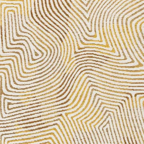 8' Beige Gold And Brown Geometric Washable Round Rug With UV Protection Photo 3