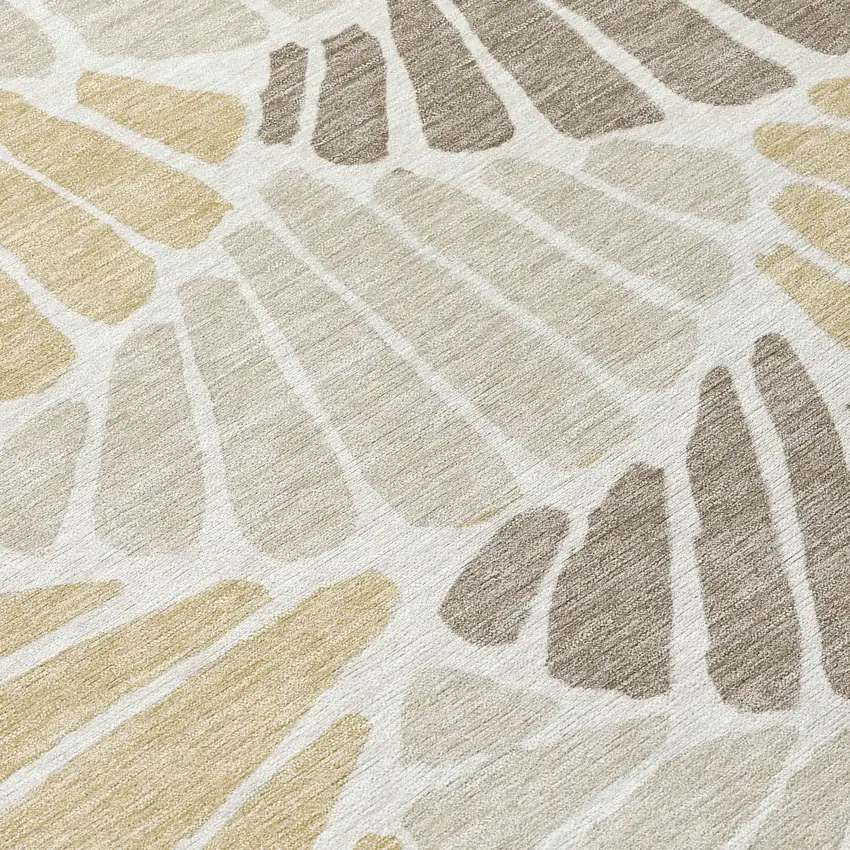 8' Beige Gold And Brown Round Floral Washable Indoor Outdoor Area Rug Photo 8