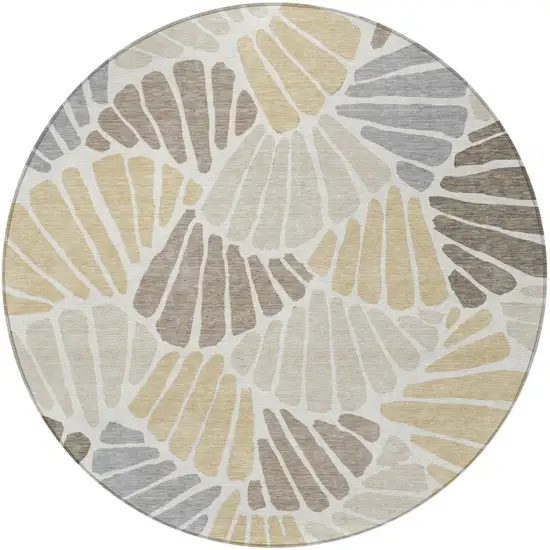 8' Beige Gold And Brown Round Floral Washable Indoor Outdoor Area Rug Photo 2