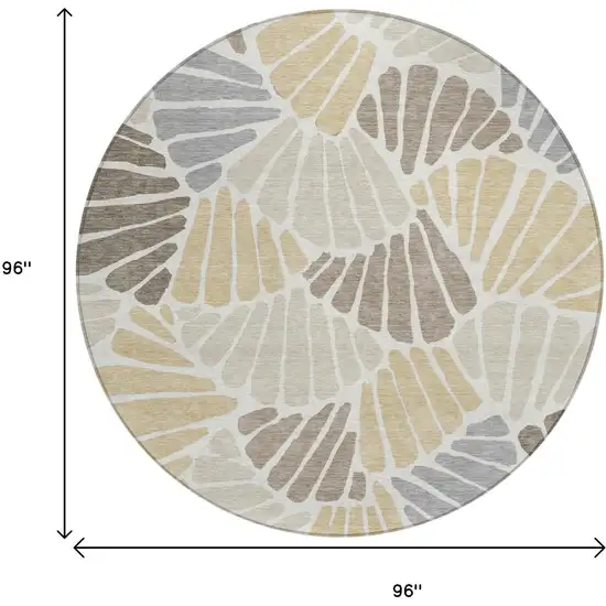 8' Beige Gold And Brown Round Floral Washable Indoor Outdoor Area Rug Photo 9