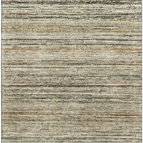 8' Beige Gold And Brown Striped Washable Area Rug With UV Protection Photo 2