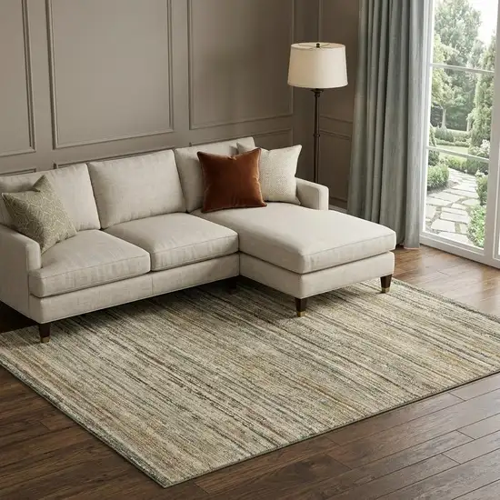 8' Beige Gold And Brown Striped Washable Area Rug With UV Protection Photo 1