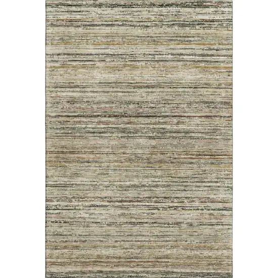8' Beige Gold And Brown Striped Washable Area Rug With UV Protection Photo 1
