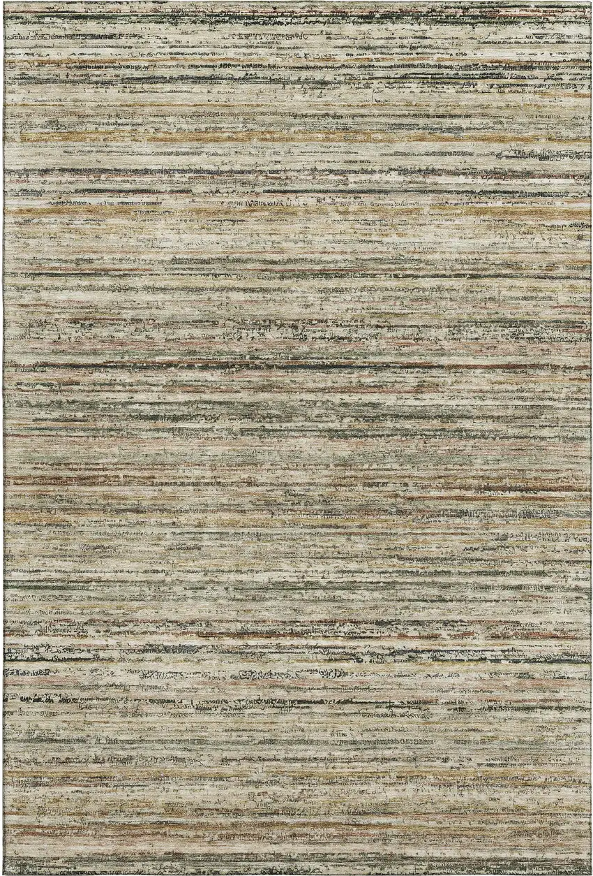 8' Beige Gold And Brown Striped Washable Area Rug With UV Protection Photo 1